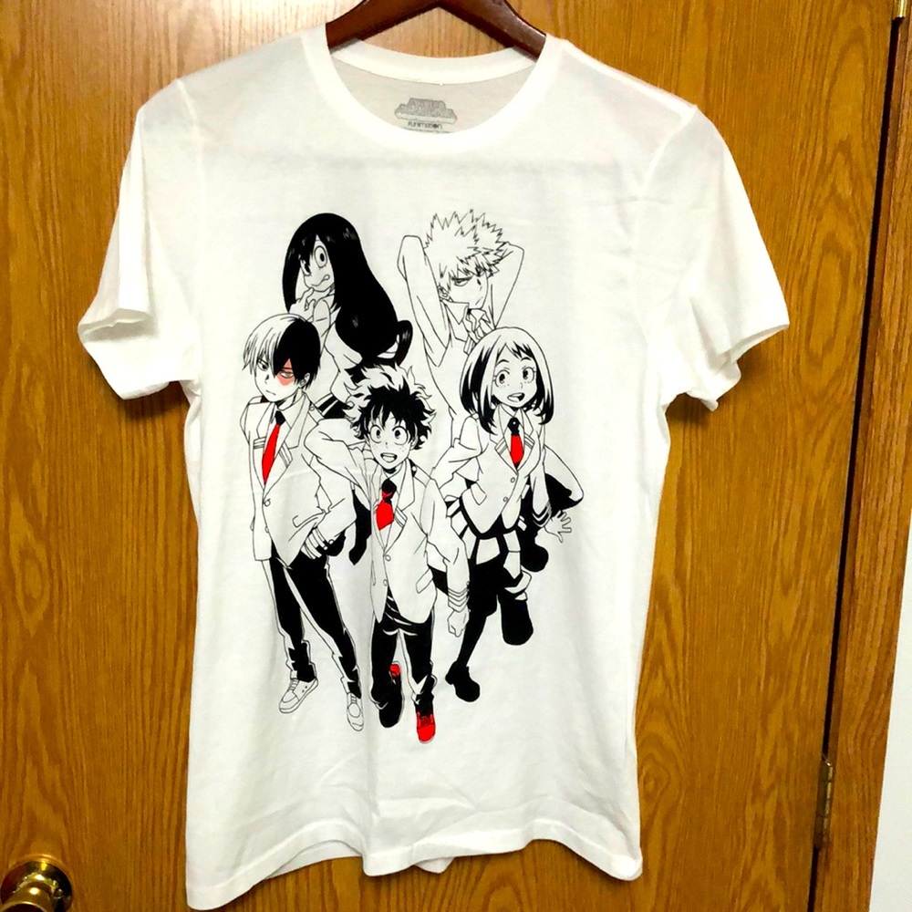 My Hero Academia Men's Medium White T Shirt Anime Double-Side Graphic Funimation